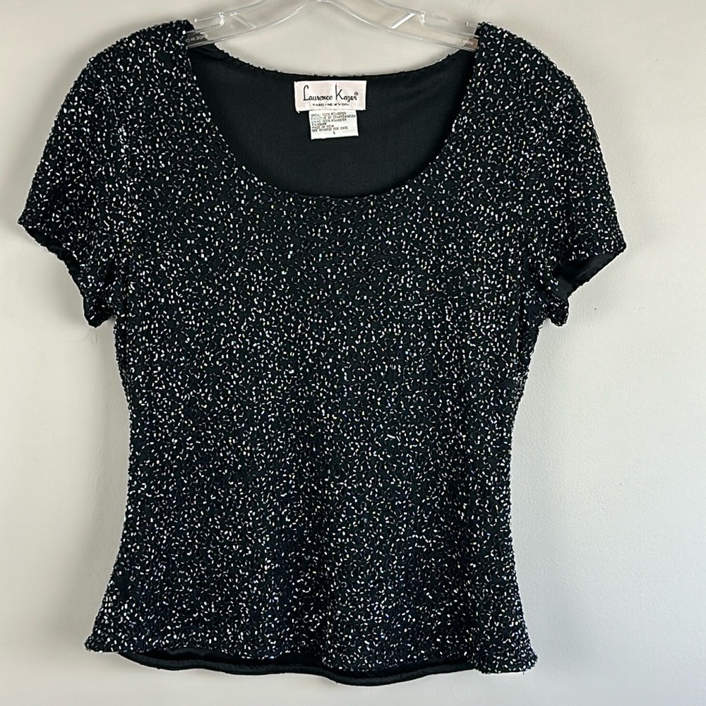 Vintage Laurence Kazar Short Sleeve Beaded Top Size Large